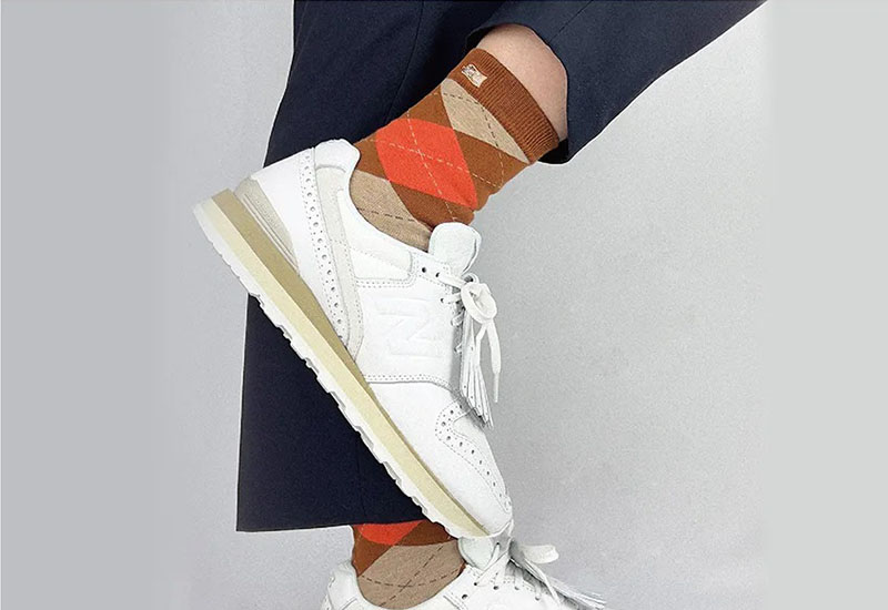 經典菱格紋-咖啡橘 厚襪款(2種尺寸)